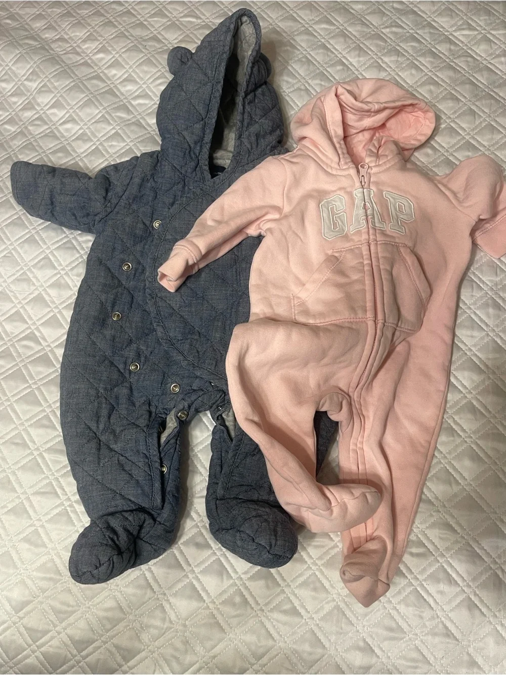 Bundle GAP Pink Hooded Zip Romper with Gray Quilted Jacket